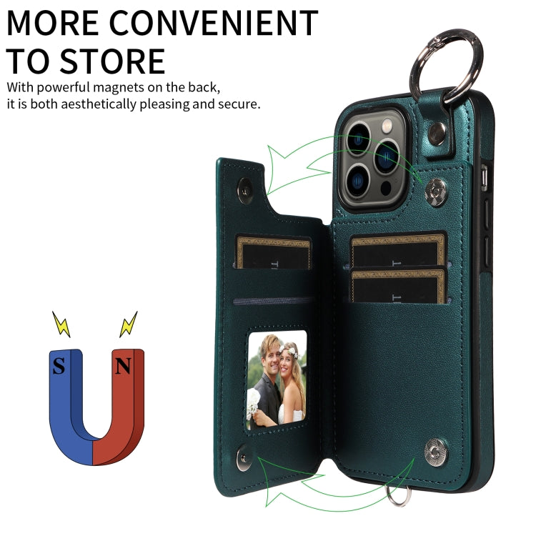 For iPhone 13 Pro Rhombic Texture Card Bag Phone Case with Short Lanyard