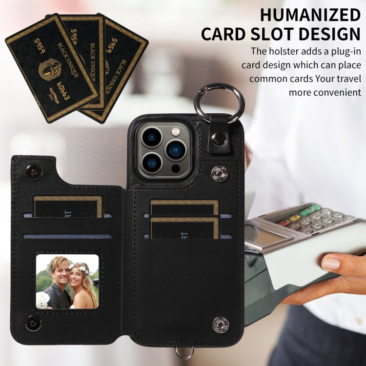 For iPhone 13 Pro Rhombic Texture Card Bag Phone Case with Short Lanyard