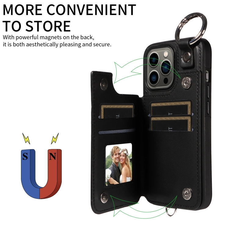For iPhone 13 Pro Rhombic Texture Card Bag Phone Case with Short Lanyard