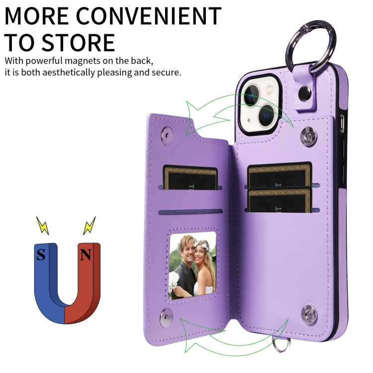 For iPhone 13 Rhombic Texture Card Bag Phone Case with Short Lanyard