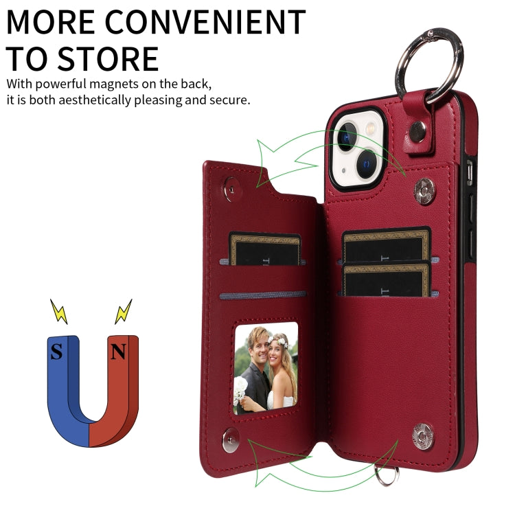 For iPhone 13 Rhombic Texture Card Bag Phone Case with Short Lanyard