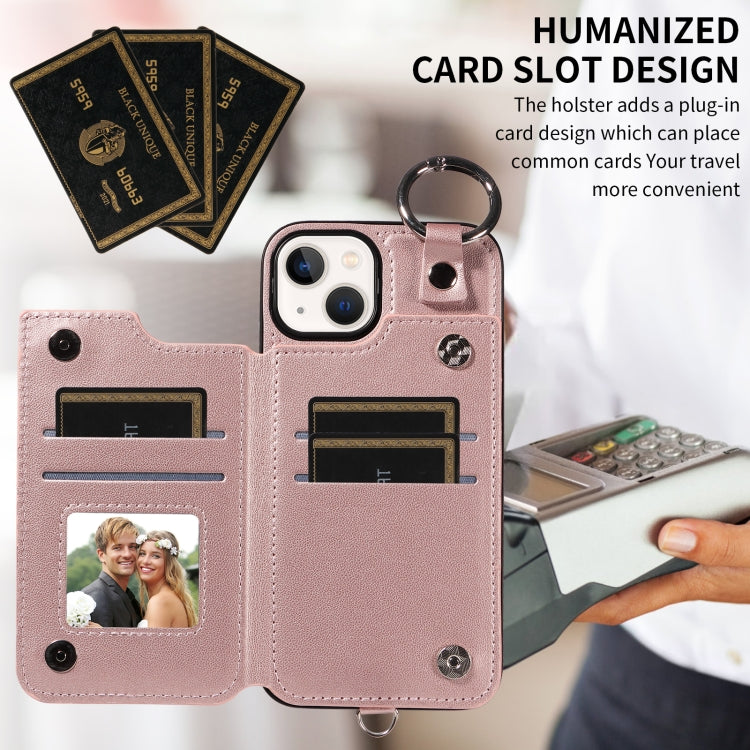 For iPhone 13 Rhombic Texture Card Bag Phone Case with Short Lanyard