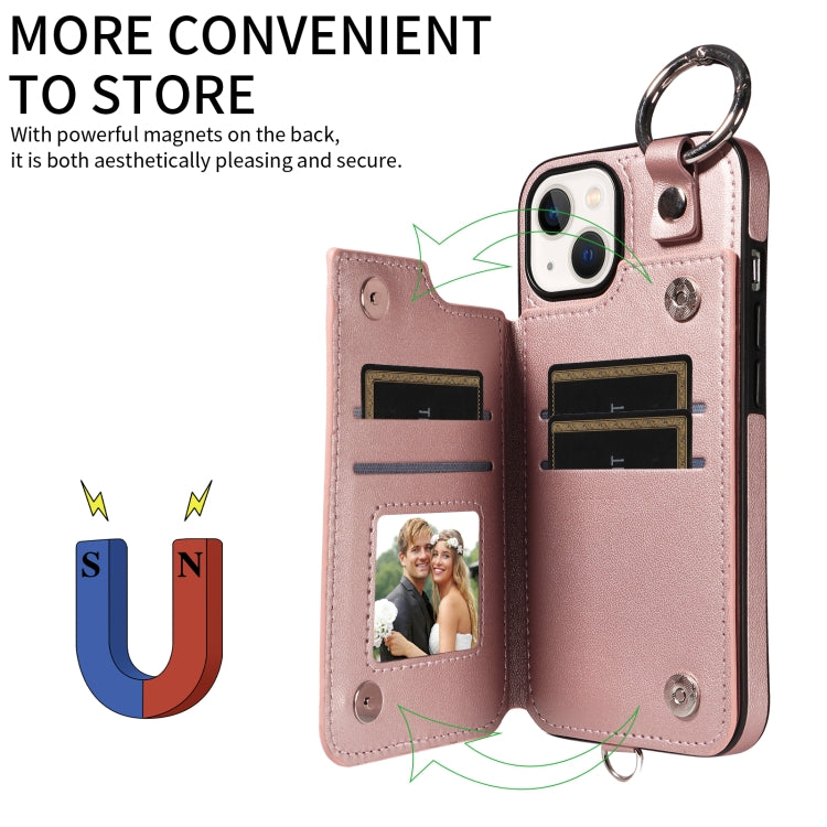 For iPhone 13 Rhombic Texture Card Bag Phone Case with Short Lanyard