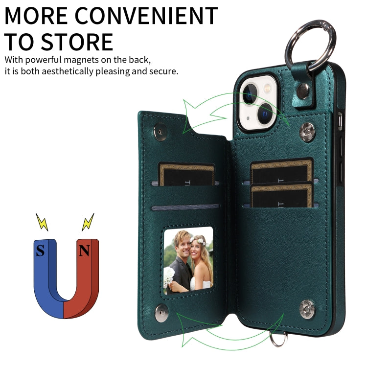 For iPhone 13 Rhombic Texture Card Bag Phone Case with Short Lanyard