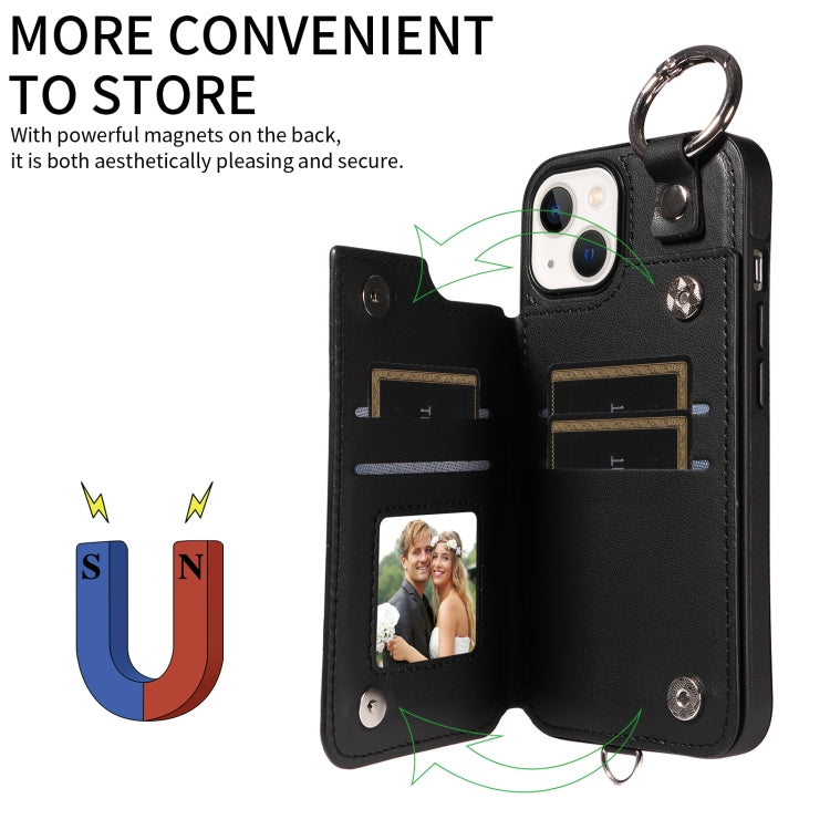 For iPhone 13 Rhombic Texture Card Bag Phone Case with Short Lanyard