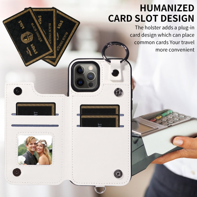 For iPhone 12 / 12 Pro Rhombic Texture Card Bag Phone Case with Short Lanyard