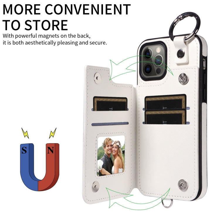 For iPhone 12 / 12 Pro Rhombic Texture Card Bag Phone Case with Short Lanyard