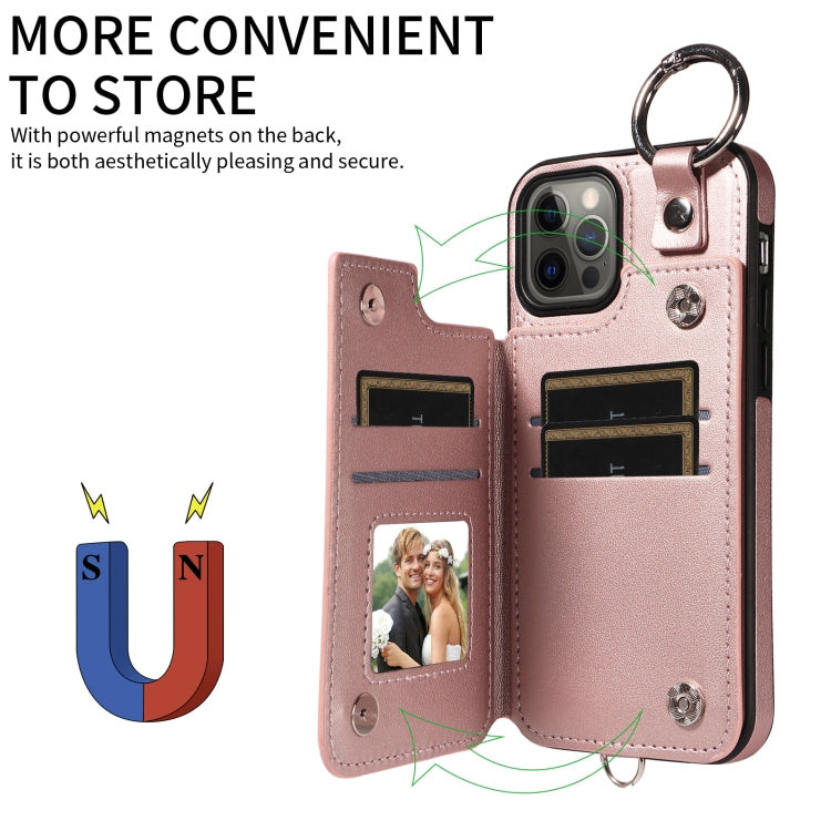 For iPhone 12 / 12 Pro Rhombic Texture Card Bag Phone Case with Short Lanyard