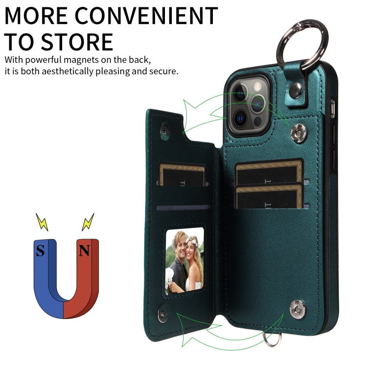 For iPhone 12 / 12 Pro Rhombic Texture Card Bag Phone Case with Short Lanyard