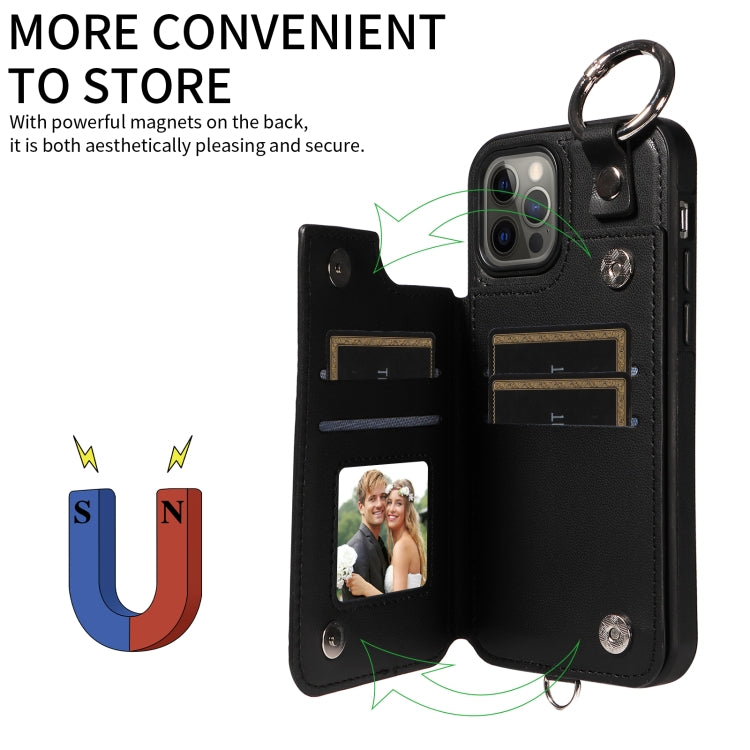 For iPhone 12 / 12 Pro Rhombic Texture Card Bag Phone Case with Short Lanyard