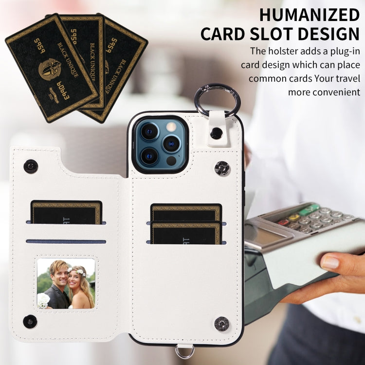 For iPhone 12 Pro Max Rhombic Texture Card Bag Phone Case with Short Lanyard