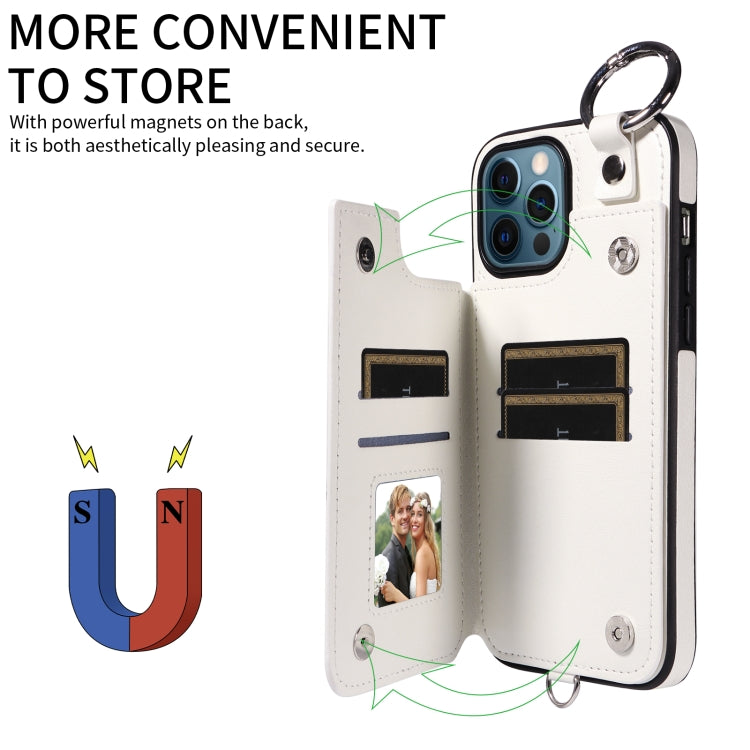 For iPhone 12 Pro Max Rhombic Texture Card Bag Phone Case with Short Lanyard