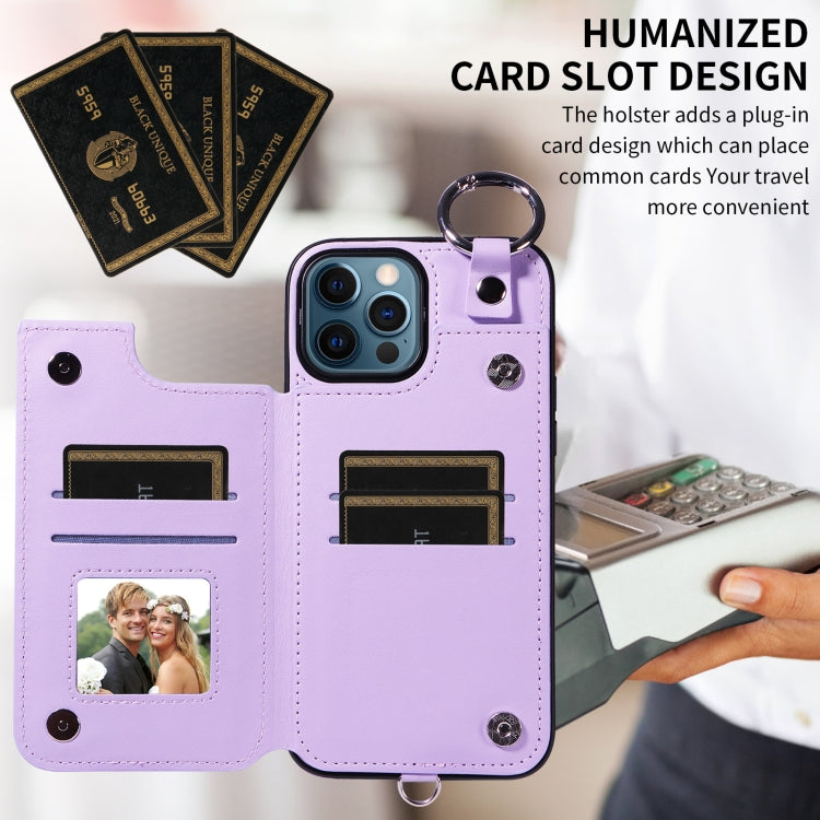 For iPhone 12 Pro Max Rhombic Texture Card Bag Phone Case with Short Lanyard