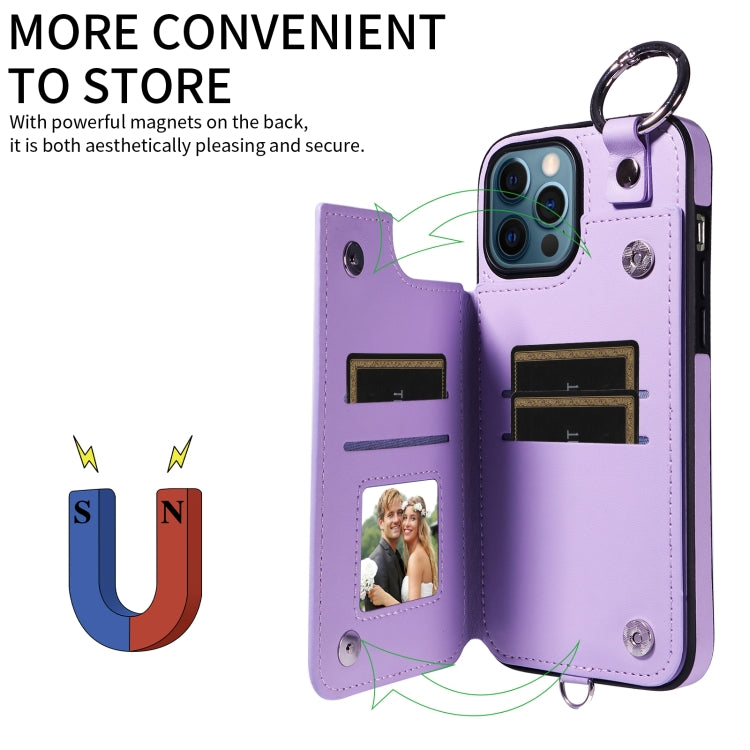 For iPhone 12 Pro Max Rhombic Texture Card Bag Phone Case with Short Lanyard