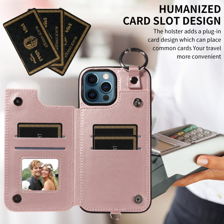 For iPhone 12 Pro Max Rhombic Texture Card Bag Phone Case with Short Lanyard
