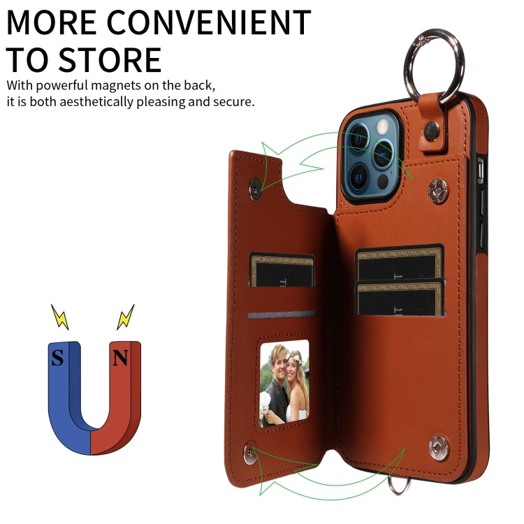 For iPhone 12 Pro Max Rhombic Texture Card Bag Phone Case with Short Lanyard