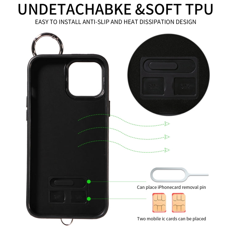 For iPhone 12 Pro Max Rhombic Texture Card Bag Phone Case with Short Lanyard