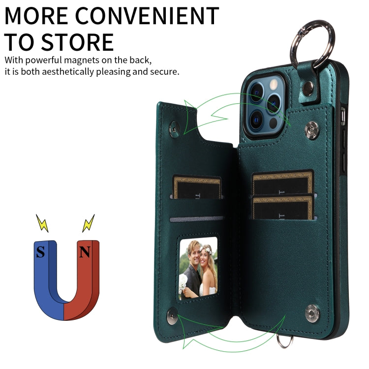 For iPhone 12 Pro Max Rhombic Texture Card Bag Phone Case with Short Lanyard