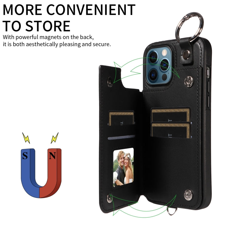 For iPhone 12 Pro Max Rhombic Texture Card Bag Phone Case with Short Lanyard