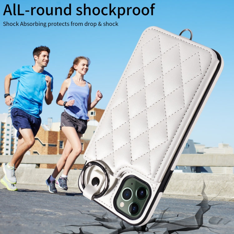 For iPhone 11 Pro Max Rhombic Texture Card Bag Phone Case with Short Lanyard