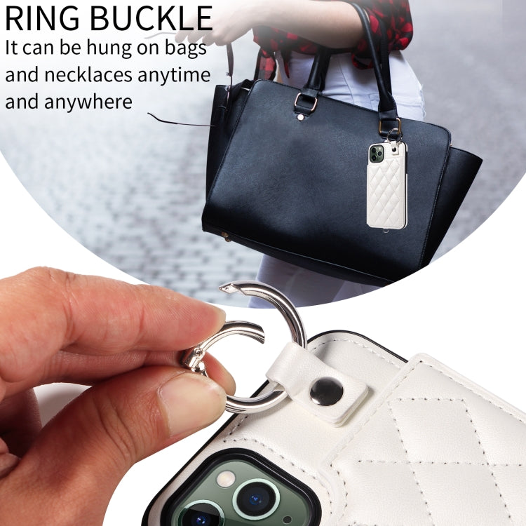 For iPhone 11 Pro Max Rhombic Texture Card Bag Phone Case with Short Lanyard