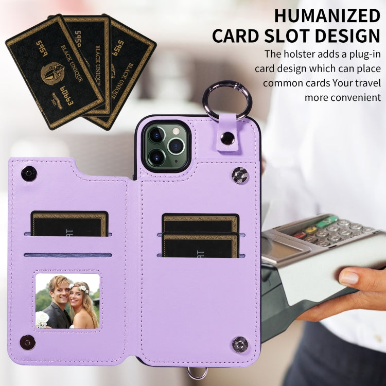 For iPhone 11 Pro Max Rhombic Texture Card Bag Phone Case with Short Lanyard