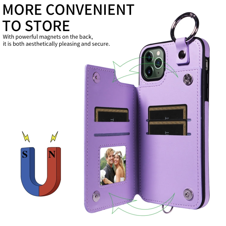For iPhone 11 Pro Max Rhombic Texture Card Bag Phone Case with Short Lanyard