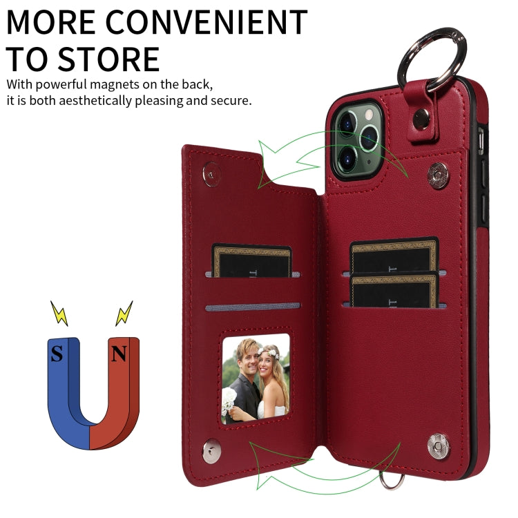 For iPhone 11 Pro Max Rhombic Texture Card Bag Phone Case with Short Lanyard