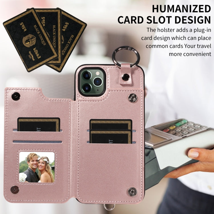 For iPhone 11 Pro Max Rhombic Texture Card Bag Phone Case with Short Lanyard