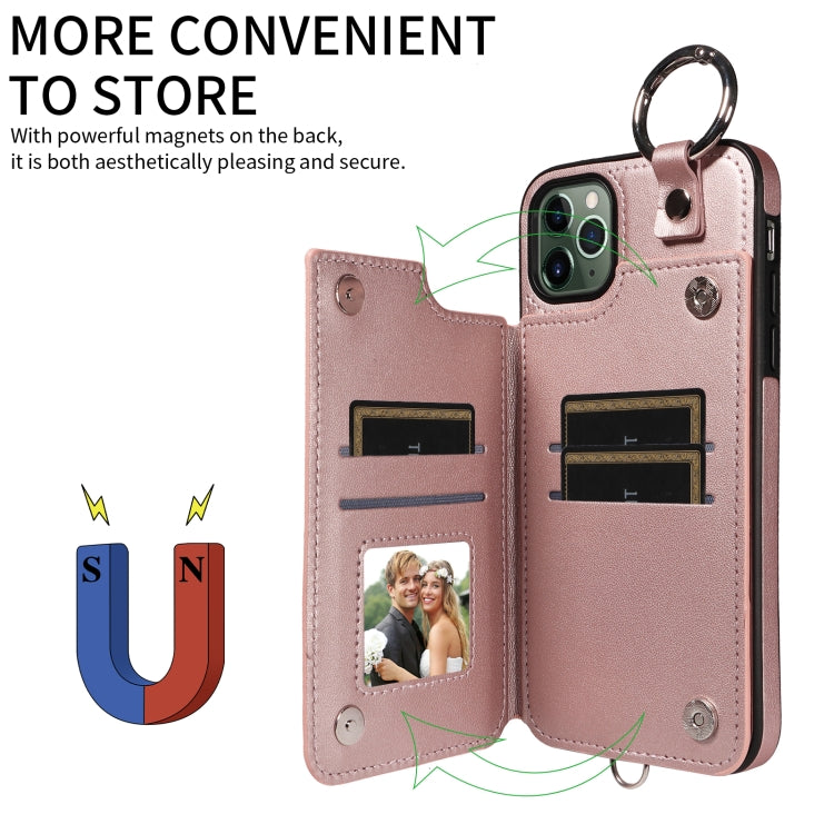 For iPhone 11 Pro Max Rhombic Texture Card Bag Phone Case with Short Lanyard