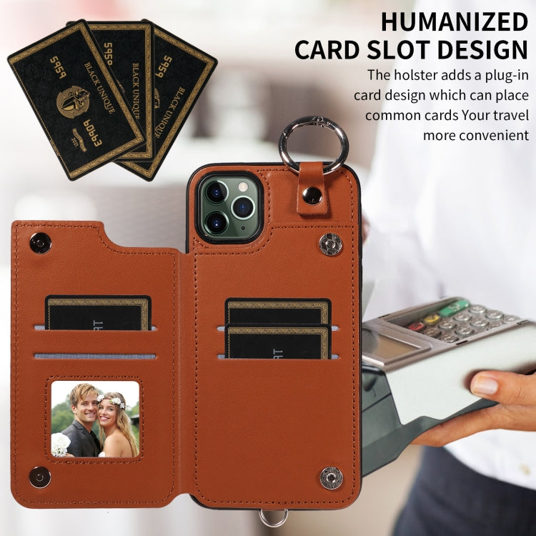 For iPhone 11 Pro Max Rhombic Texture Card Bag Phone Case with Short Lanyard