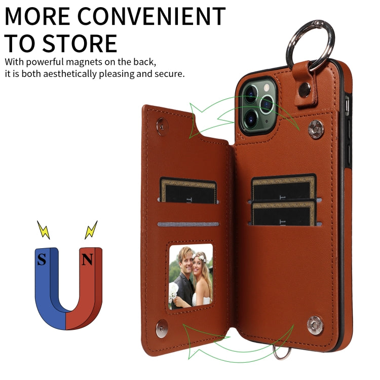 For iPhone 11 Pro Max Rhombic Texture Card Bag Phone Case with Short Lanyard