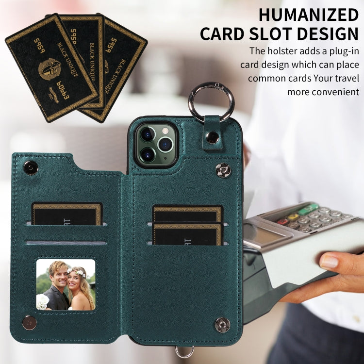 For iPhone 11 Pro Max Rhombic Texture Card Bag Phone Case with Short Lanyard