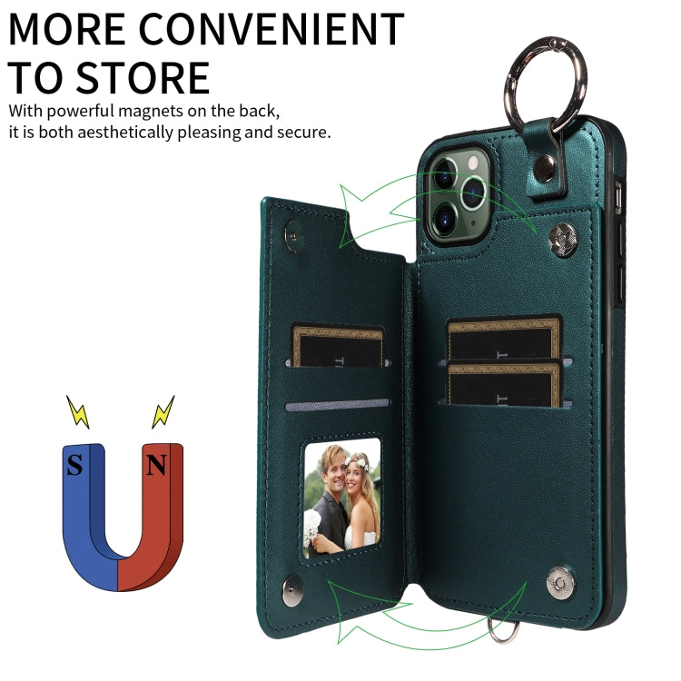 For iPhone 11 Pro Max Rhombic Texture Card Bag Phone Case with Short Lanyard