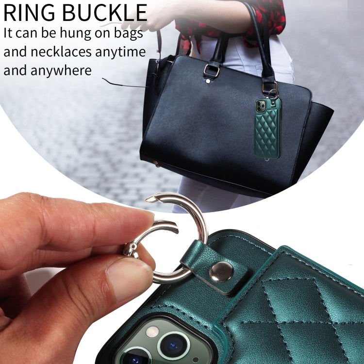 For iPhone 11 Pro Max Rhombic Texture Card Bag Phone Case with Short Lanyard