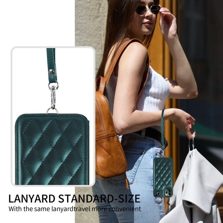 For iPhone 11 Pro Max Rhombic Texture Card Bag Phone Case with Short Lanyard