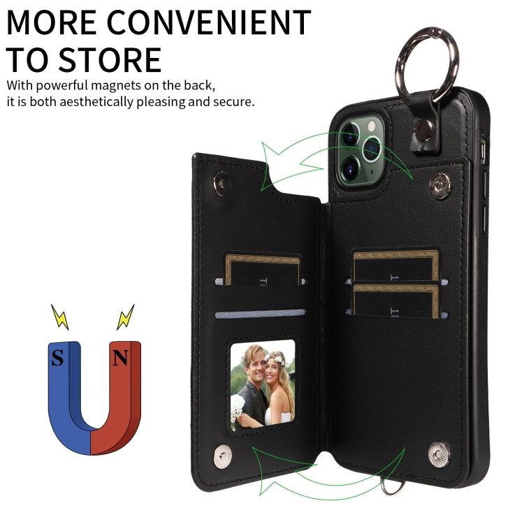 For iPhone 11 Pro Max Rhombic Texture Card Bag Phone Case with Short Lanyard