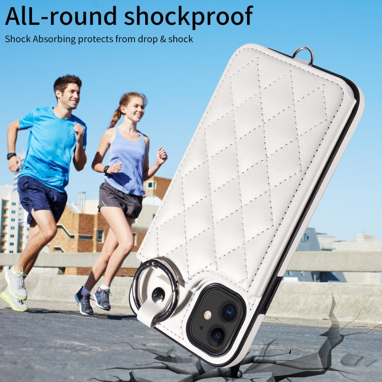 For iPhone 11 Rhombic Texture Card Bag Phone Case with Short Lanyard