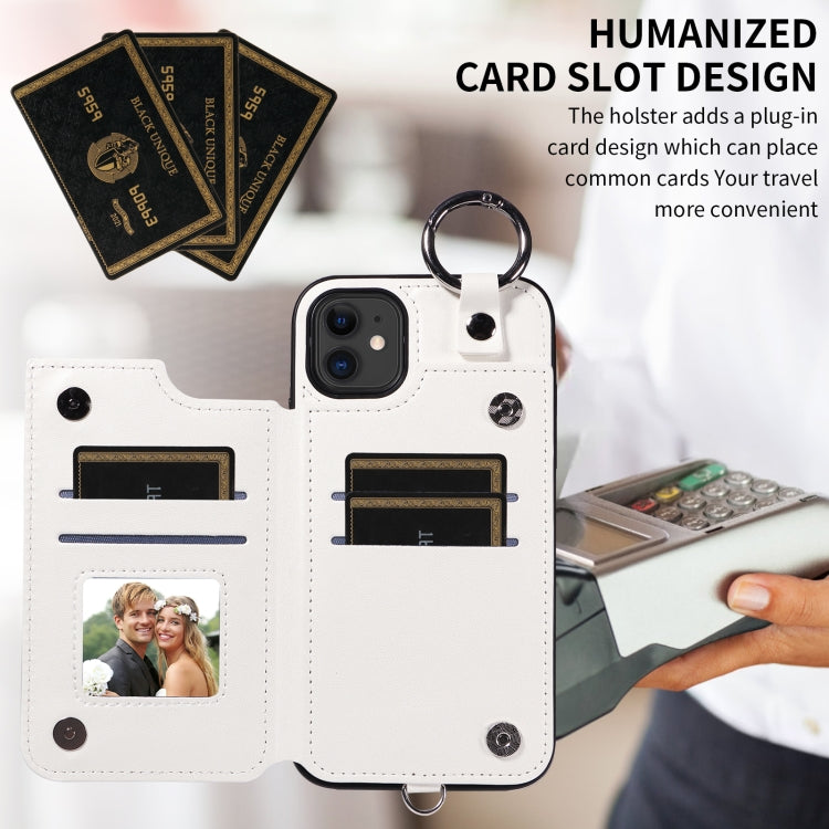 For iPhone 11 Rhombic Texture Card Bag Phone Case with Short Lanyard
