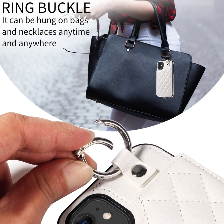 For iPhone 11 Rhombic Texture Card Bag Phone Case with Short Lanyard