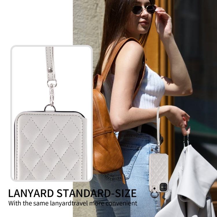 For iPhone 11 Rhombic Texture Card Bag Phone Case with Short Lanyard