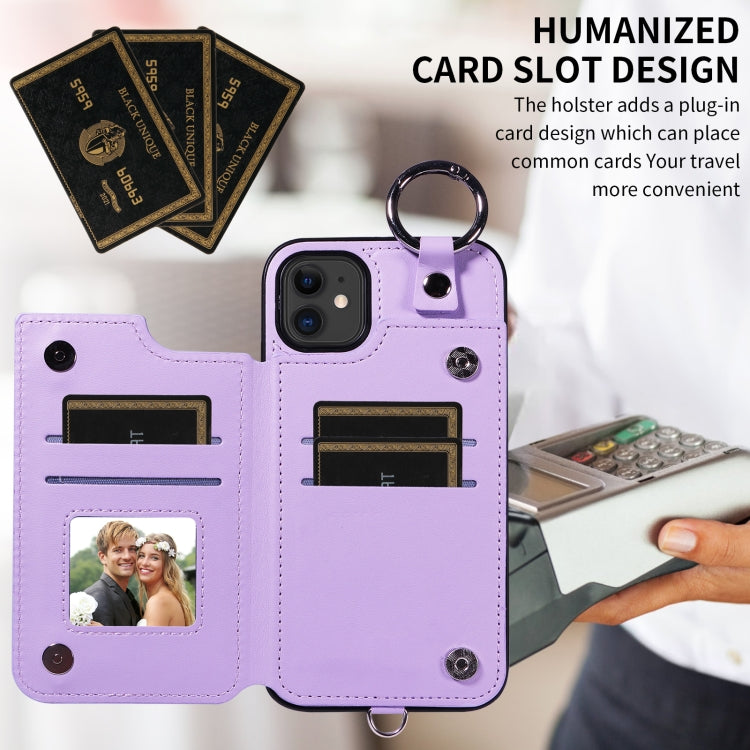 For iPhone 11 Rhombic Texture Card Bag Phone Case with Short Lanyard