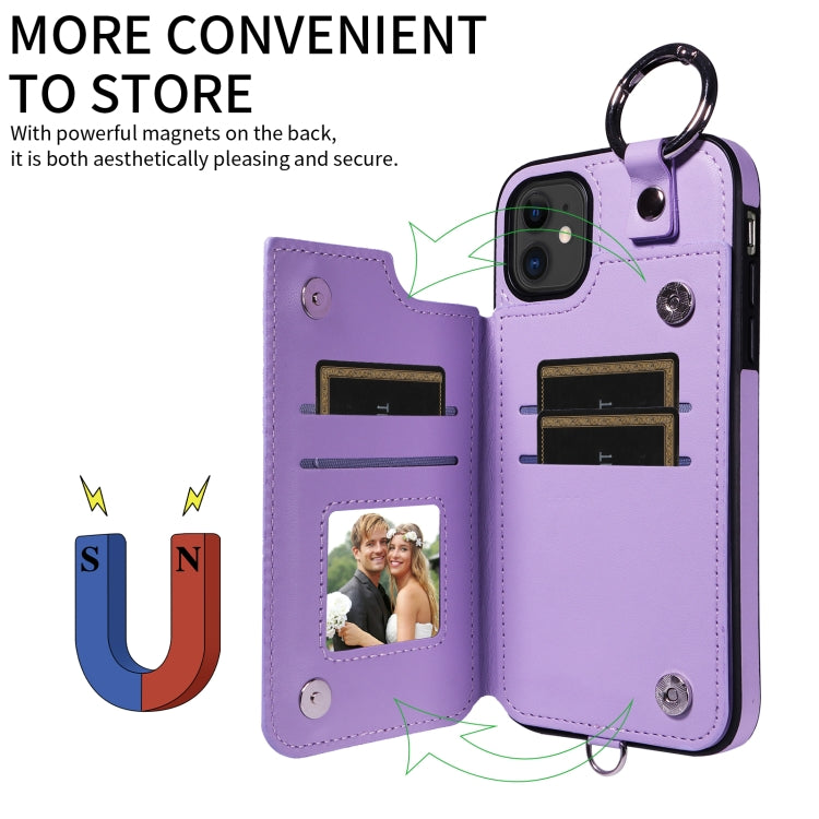 For iPhone 11 Rhombic Texture Card Bag Phone Case with Short Lanyard