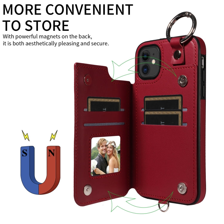 For iPhone 11 Rhombic Texture Card Bag Phone Case with Short Lanyard
