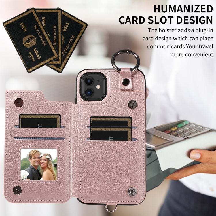 For iPhone 11 Rhombic Texture Card Bag Phone Case with Short Lanyard