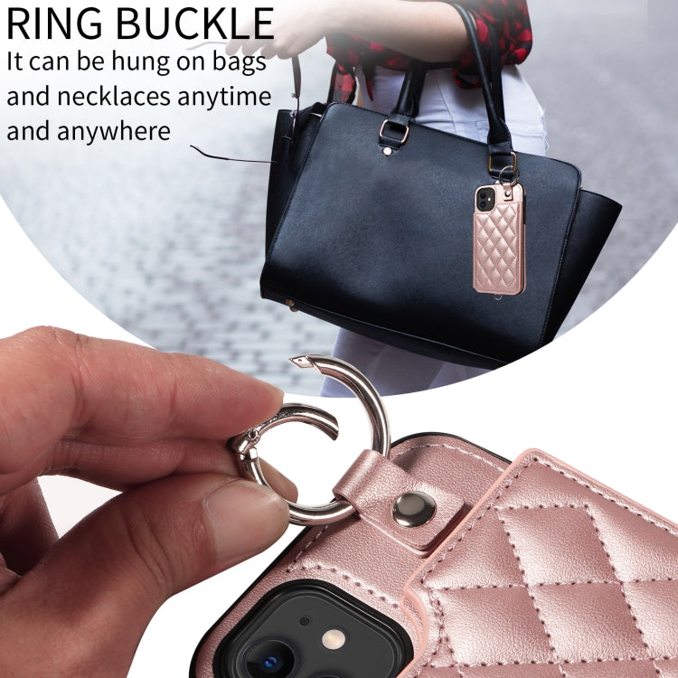 For iPhone 11 Rhombic Texture Card Bag Phone Case with Short Lanyard