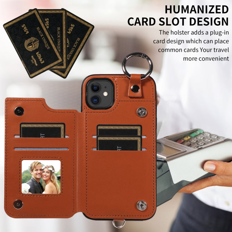 For iPhone 11 Rhombic Texture Card Bag Phone Case with Short Lanyard