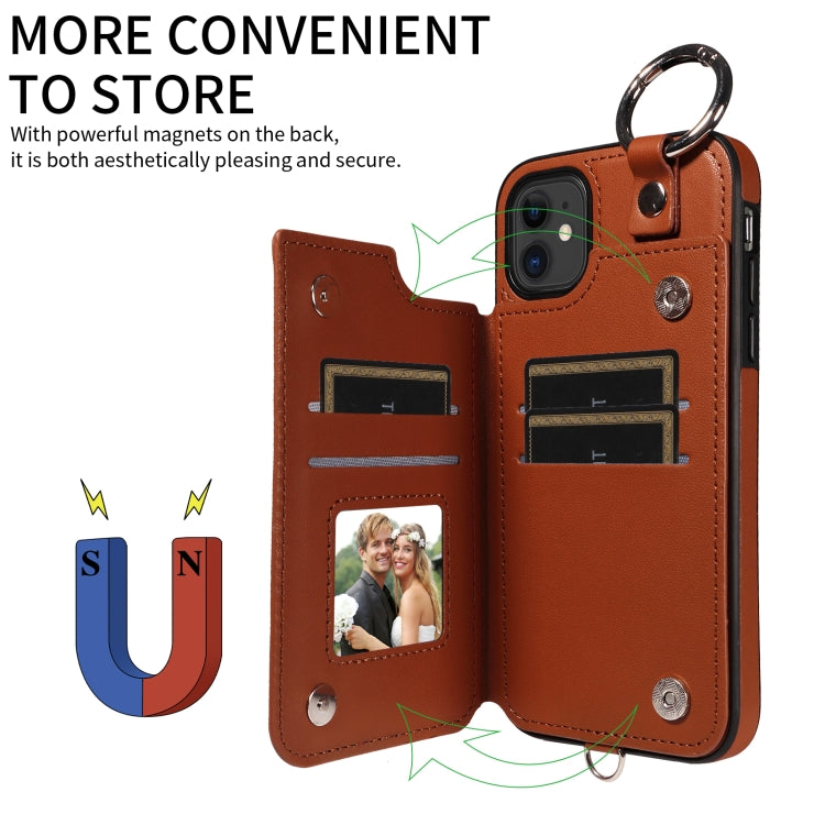 For iPhone 11 Rhombic Texture Card Bag Phone Case with Short Lanyard