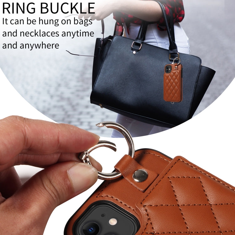 For iPhone 11 Rhombic Texture Card Bag Phone Case with Short Lanyard