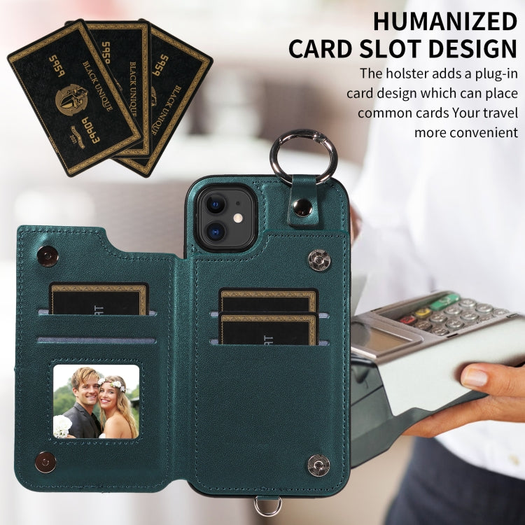 For iPhone 11 Rhombic Texture Card Bag Phone Case with Short Lanyard